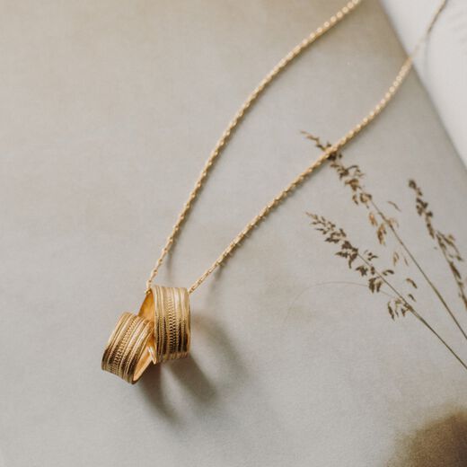 Gold plated eco silver chain necklace with double loop pendant